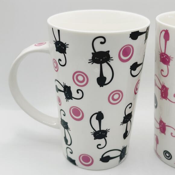 VNTG Maxwell Williams PussyCat PussyCat White Black & Pink Coffee Fine Mug Set - Picture 3 of 5